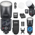 Godox V100C flash para Canon - Cabeza redonda de 100 W con pantalla táctil - Sincronización global hasta 1 a 80000 s - Sistema inalámbrico 2,4 GHz y batería de litio