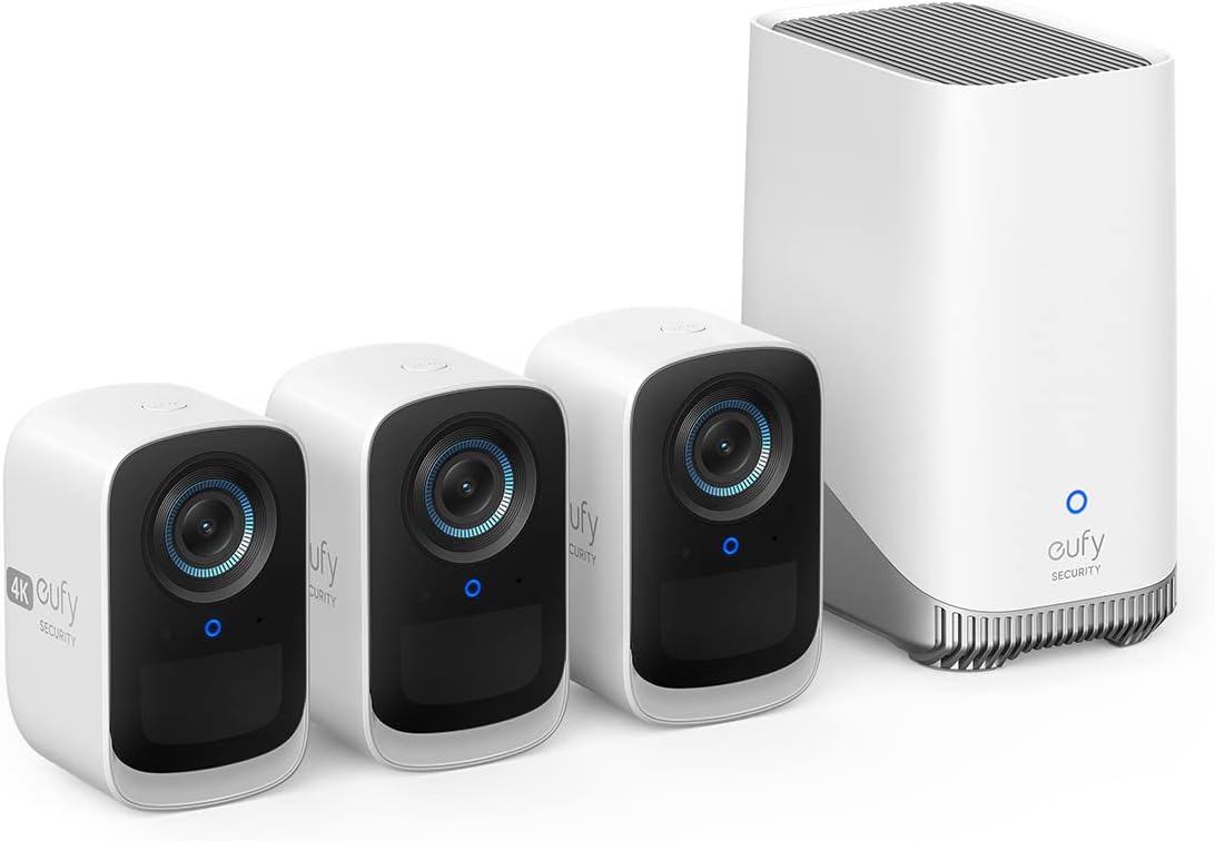 eufy Security S300 eufyCam 3C kit de 3 cámaras - Vídeo 4K para vigilancia exterior - Batería de hasta 180 días y audio bidireccional - WiFi sin cuota mensual