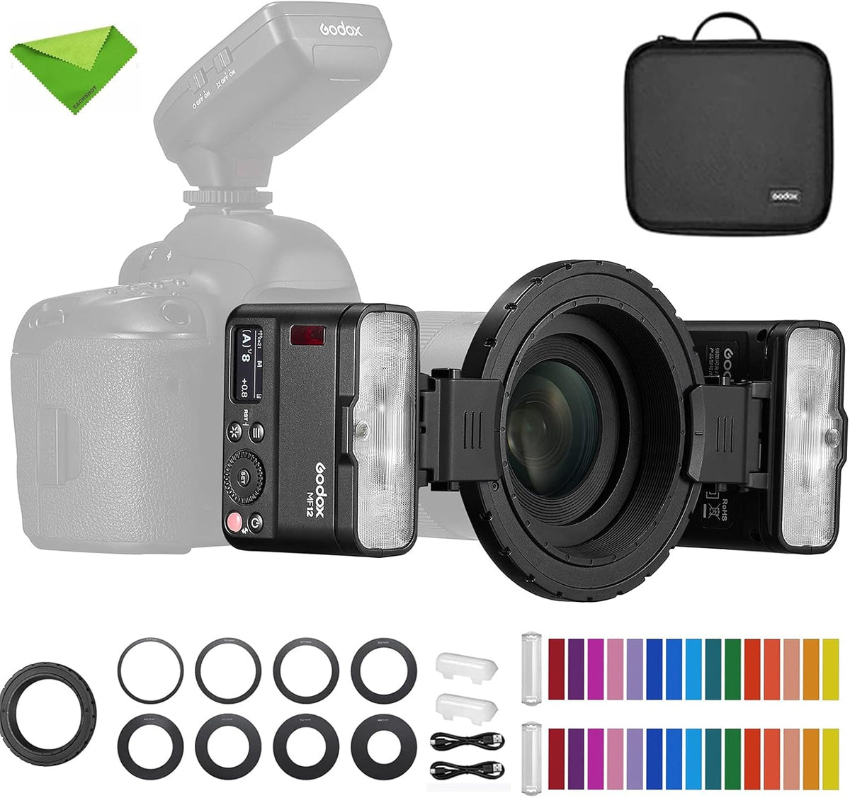 Godox MF12 K2 flash macro - Potencia de 12 W y sincronización 1 a 250 s - Modos TTL y manual con batería de litio integrada - Control inalámbrico 2,4 GHz para varias marcas