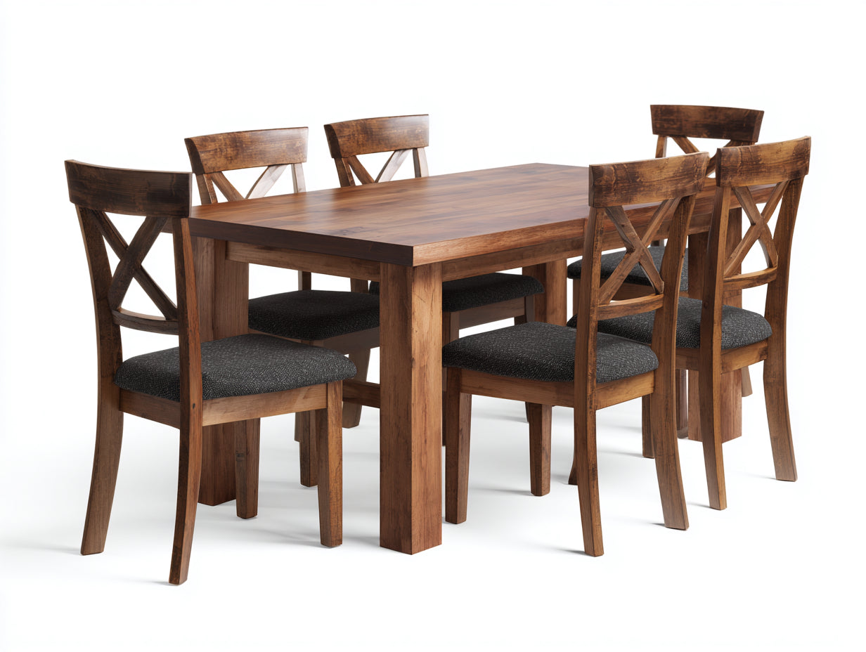 Conjuntos de comedor de jardín de madera 160x90x75 cm - marrón y gris - diseño rústico con 6 sillas