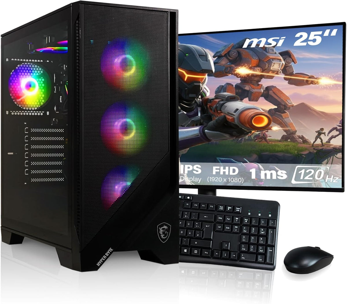 PC Gaming Ryzen 7 5700G - Set completo con 16 GB DDR4 y SSD de 1 TB - Monitor de 25 pulgadas teclado y ratón incluidos - Windows 11 Pro WiFi y gráficos Vega 8