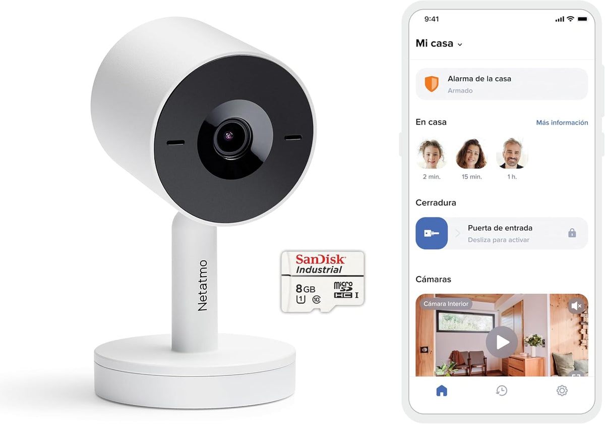 Netatmo Advance NPC W AMZ - Cámara interior inteligente 2K HDR a 30 fps - Reconocimiento facial mediante IA y zoom 16 aumentos - Audio bidireccional visión de 130 grados y WiFi doble banda