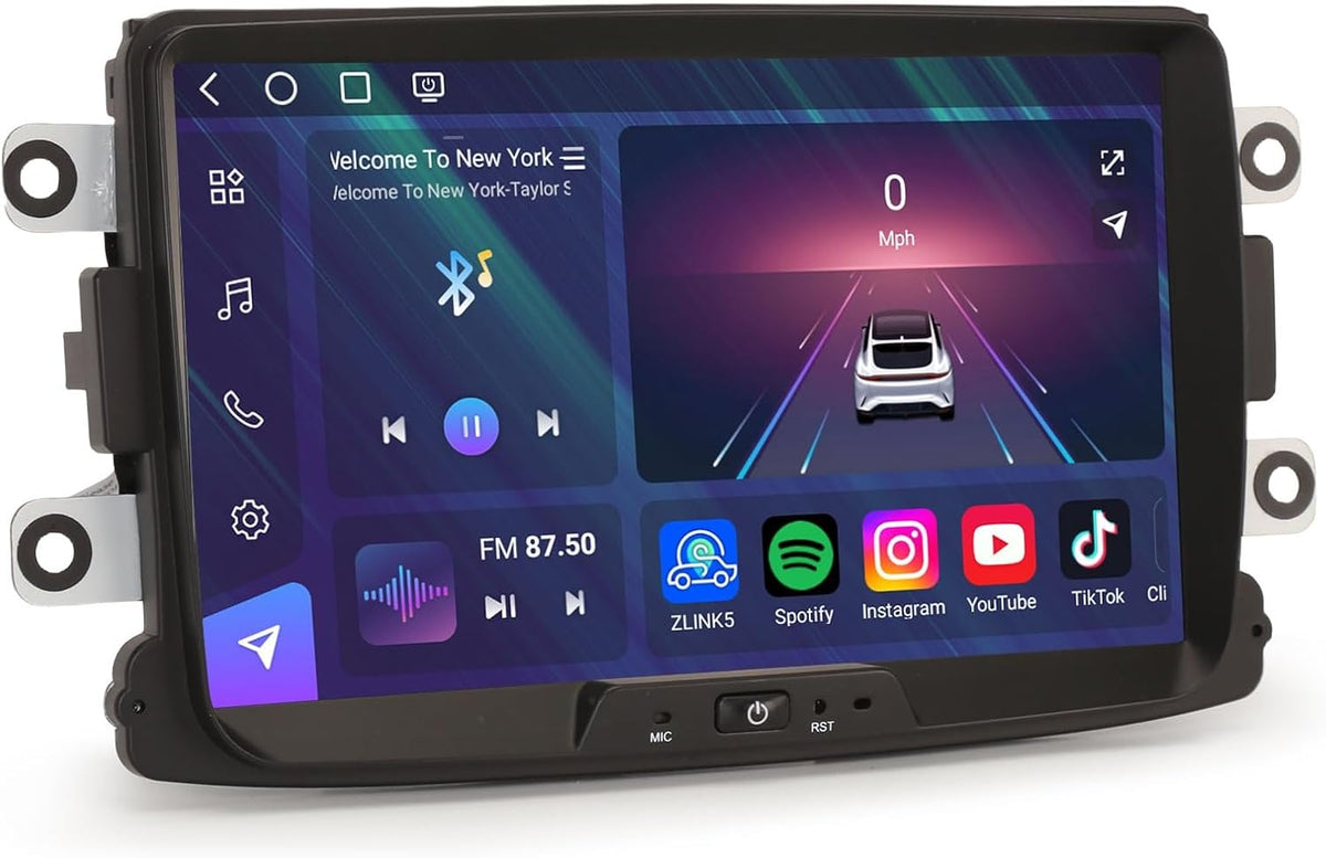 Radio Android 14 Qualcomm para Dacia - 8 GB RAM y 128 GB con procesador de 8 núcleos - CarPlay Android Auto y GPS - Bluetooth 5.1 DSP WiFi 4G Canbus y SWC