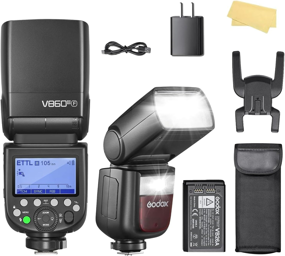 Godox V860III F - Flash TTL de 76 Ws para Fujifilm - HSS 1 a 8000 s y sistema inalámbrico 2,4 GHz - Batería 2600 mAh y reciclaje de 0,01 a 1,5 s con zapata caliente
