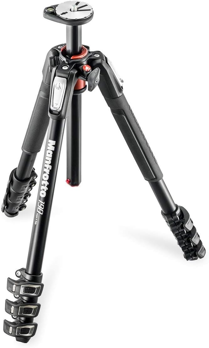 Manfrotto MT190XPRO4 trípode profesional - Aluminio negro de 4 secciones y altura de 160 cm - Columna central orientable a 90 grados - Carga máxima de 7 kg