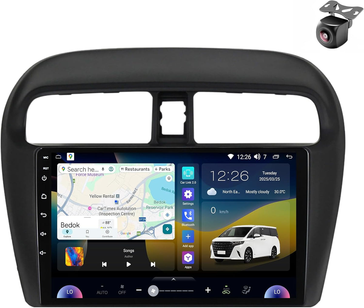 Radio Android 14 para Mitsubishi Mirage y Attrage - Pantalla táctil de 9 pulgadas con 4 GB RAM y 64 GB - CarPlay y navegación - WiFi 4G Bluetooth Ethernet y USB