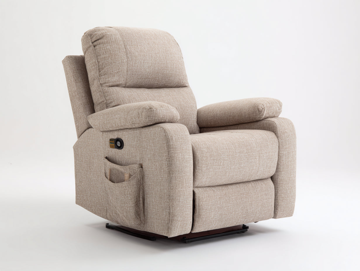 Sillones reclinables de tela 95x91x104 cm - beige - diseño acolchado con bolsillo lateral para salón