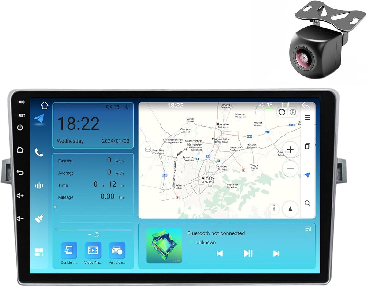 Radio Android 14 para Toyota Verso R20 - Pantalla táctil de 9 pulgadas con 8 núcleos y 32 GB - CarPlay Bluetooth WiFi 4G FM y navegación - Para Verso 2009 a 2018
