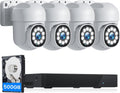 CAMCAMP SC36 - Kit de 4 cámaras domo PoE de 5 MP con NVR de 8 canales - Disco duro de 500 GB para grabación continua - Seguimiento automático visión nocturna 30 m sirena e IP65