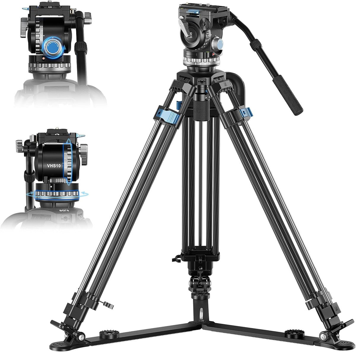SIRUI SQ75 VHS10 trípode de vídeo profesional - Fibra de carbono con altura máxima de 182 cm - Carga indicada de 18 kg - 7 niveles de contrapeso y 4 modos de amortiguación