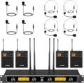 TONOR TW844 - Sistema inalámbrico UHF dual con diadema y micrófonos de solapa - Petacas recargables con 4 grupos de 5 canales - Alcance de 90 m para clases iglesias fiestas y grabación