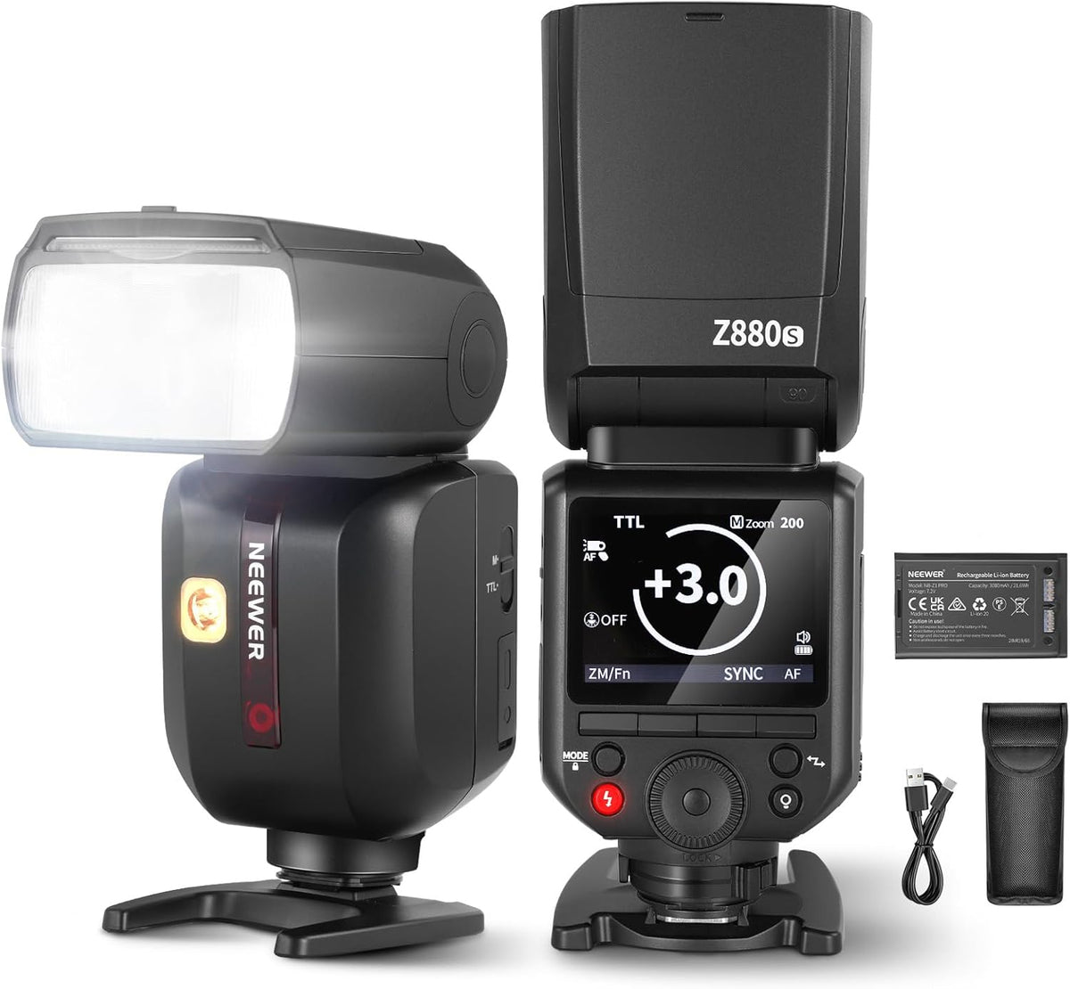 NEEWER Z880 S - Flash TTL Speedlite de 76 Ws para cámaras Sony - HSS 1 a 8000 s con TCM y luz de modelado ajustable - Batería 3000 mAh y sistema inalámbrico 2,4 GHz