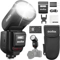 Godox V1Pro S - Flash TTL de cabezal redondo 78 Ws para Sony - HSS 1 a 8000 s y sistema inalámbrico 2,4 GHz - Batería VB30 luz LED y flash externo SU 1 incluido