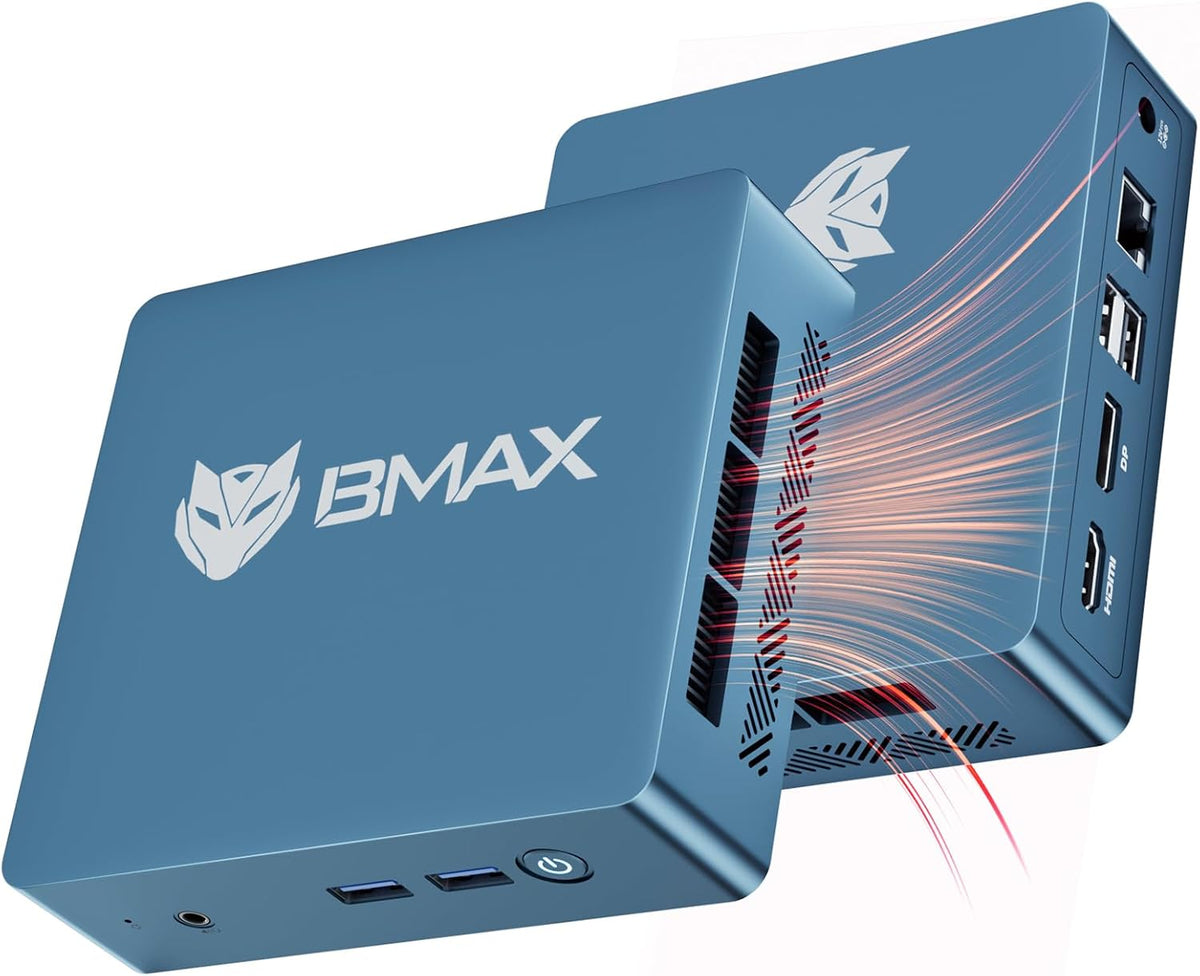BMAX Mini PC - Intel Celeron 5205U con 8 GB DDR4 y SSD NVMe de 256 GB - Doble pantalla 4K a 60 Hz - WiFi 5 Bluetooth 5.0 para oficina y uso diario