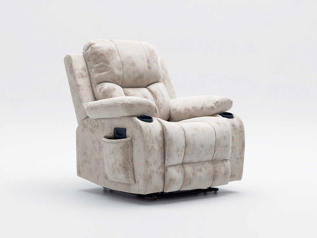Sillones reclinables de tela 98x92x110 cm crema - diseño acolchado con portavasos