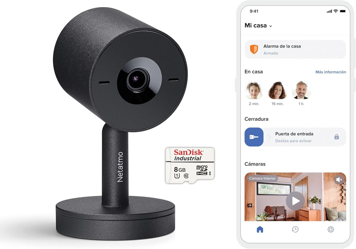 Netatmo Advance NPC B AMZ - Cámara interior inteligente 2K HDR a 30 fps en negro - Reconocimiento facial mediante IA y zoom 16 aumentos - Audio bidireccional WiFi doble banda y visión de 130 grados
