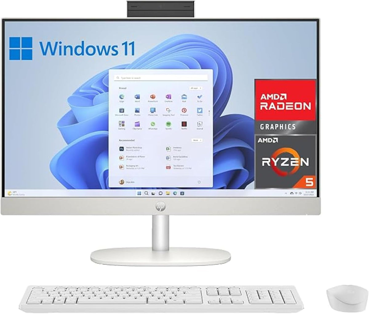 HP All in One 27 cr0007ss - Pantalla Full HD de 27 pulgadas con cámara - Ryzen 5 7520U 16 GB RAM y SSD de 512 GB - Windows 11 Home con teclado y ratón inalámbricos