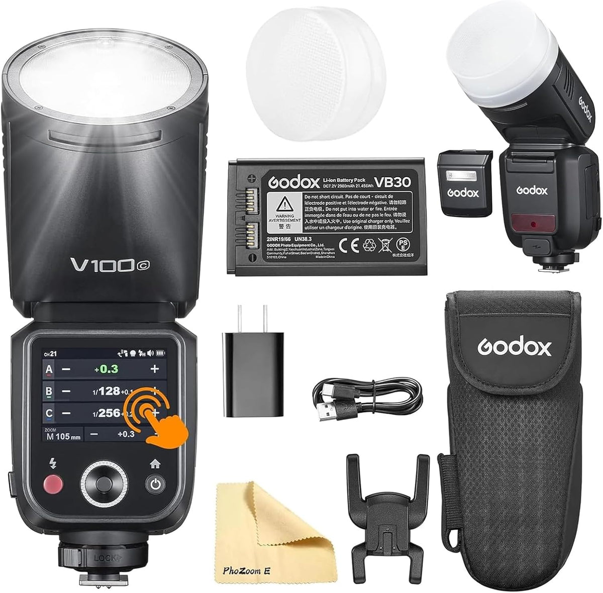 Godox V100C flash TTL para Canon - Cabeza redonda de 100 Ws y HSS 1 a 8000 s - Batería Li Ion integrada - Sistema inalámbrico 2,4 GHz y montaje de zapata caliente