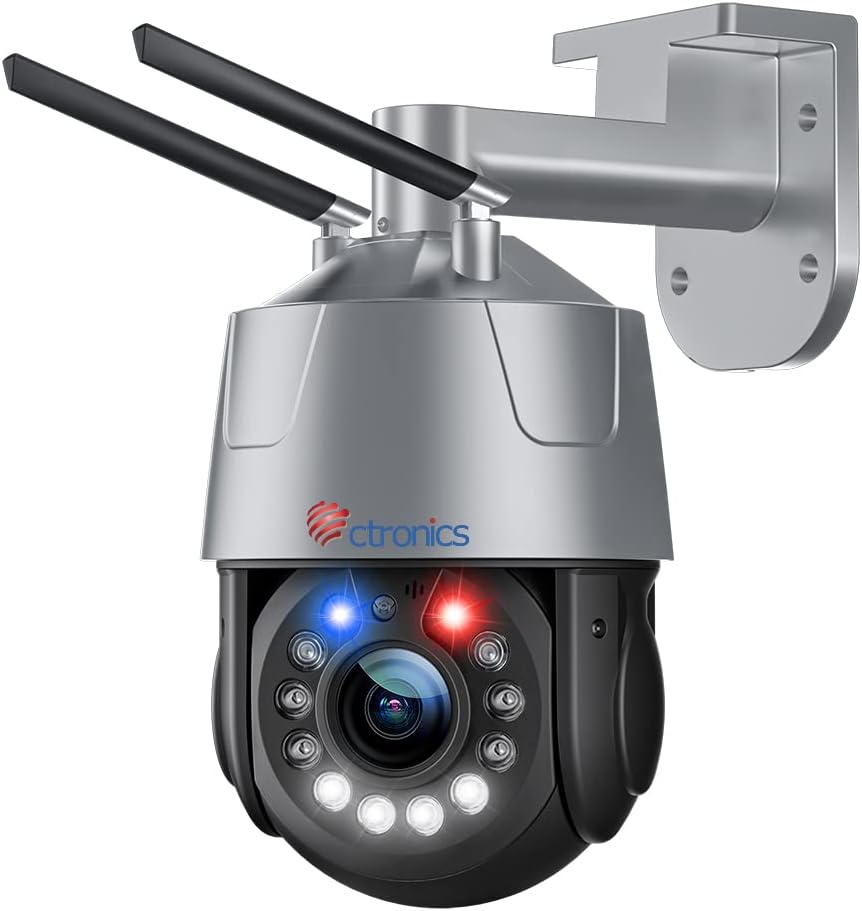 Ctronics cámara 4G LTE de 5 MP - Zoom óptico 30x y sistema PTZ - Visión nocturna hasta 150 m con detección humana - Audio bidireccional y seguimiento automático