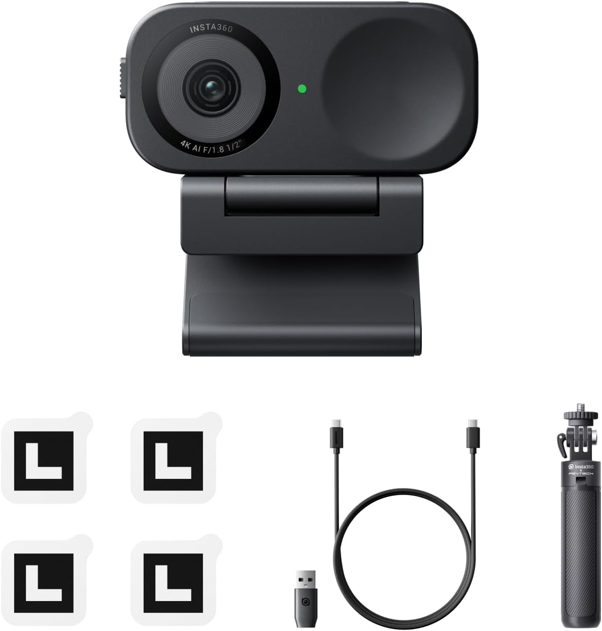 Insta360 Link 2C - Webcam 4K para PC y Mac con sensor de media pulgada - Encuadre automático HDR y cancelación de ruido por IA - Control por gestos USB y paquete con trípode