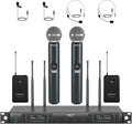 Phenyx Pro PTU 7000 2H2B sistema de micrófonos - 4 canales inalámbricos UHF con 4 x 40 frecuencias - Escaneo automático y alcance de 328 pies - Mano bodypack diadema y solapa