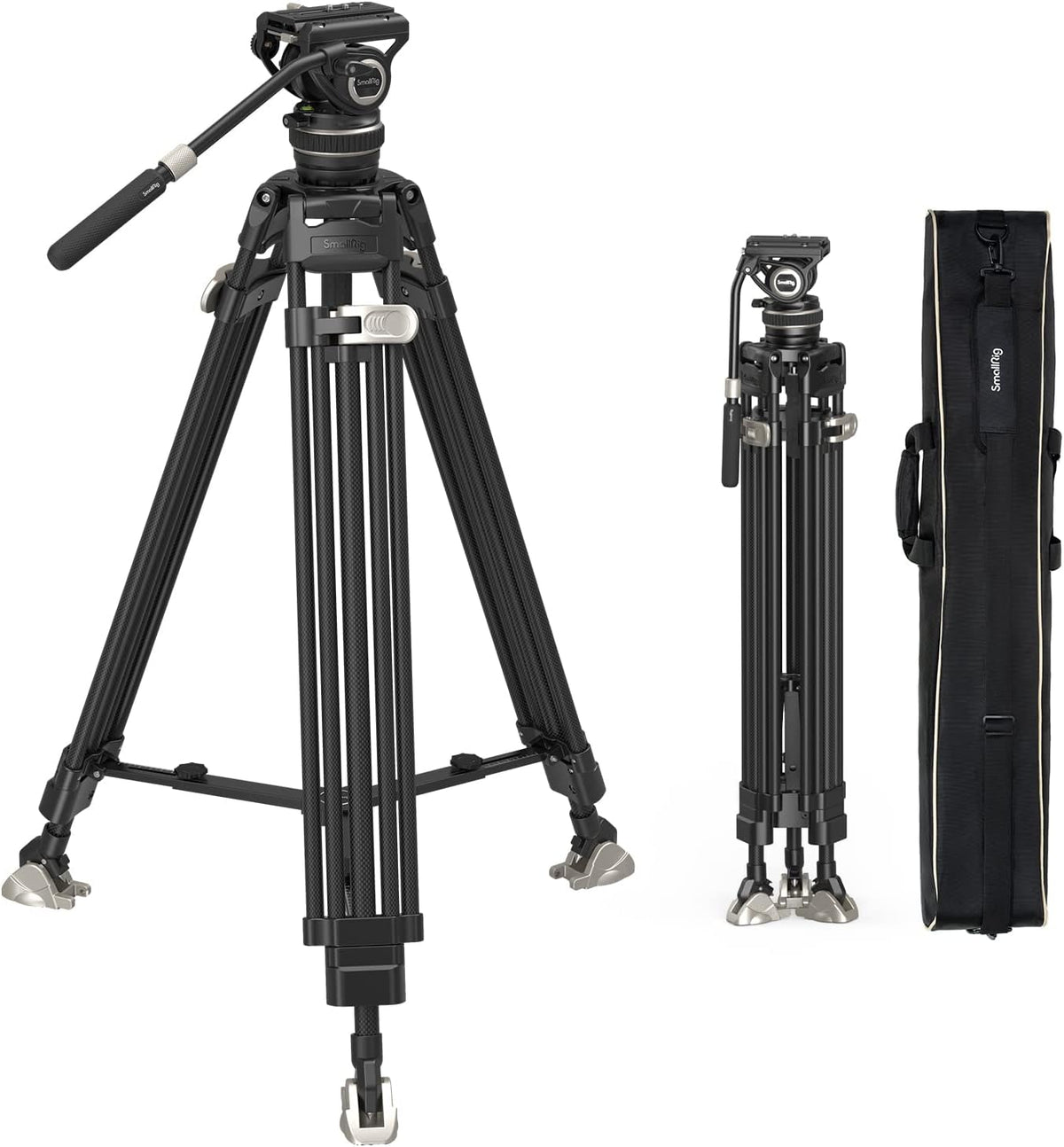 SMALLRIG AD 100 3989 - Trípode de vídeo de fibra de carbono de 78 pulgadas - Cabezal fluido de 360 grados y placa QR de modo dual - Altura máxima 197 cm para cámara y rodaje