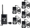 Retekess T130S sistema inalámbrico de audioguía - 1 transmisor y 5 receptores con alcance de 100 m - Auriculares supraaurales y jack de 3,5 mm - Para turismo iglesias y fábricas