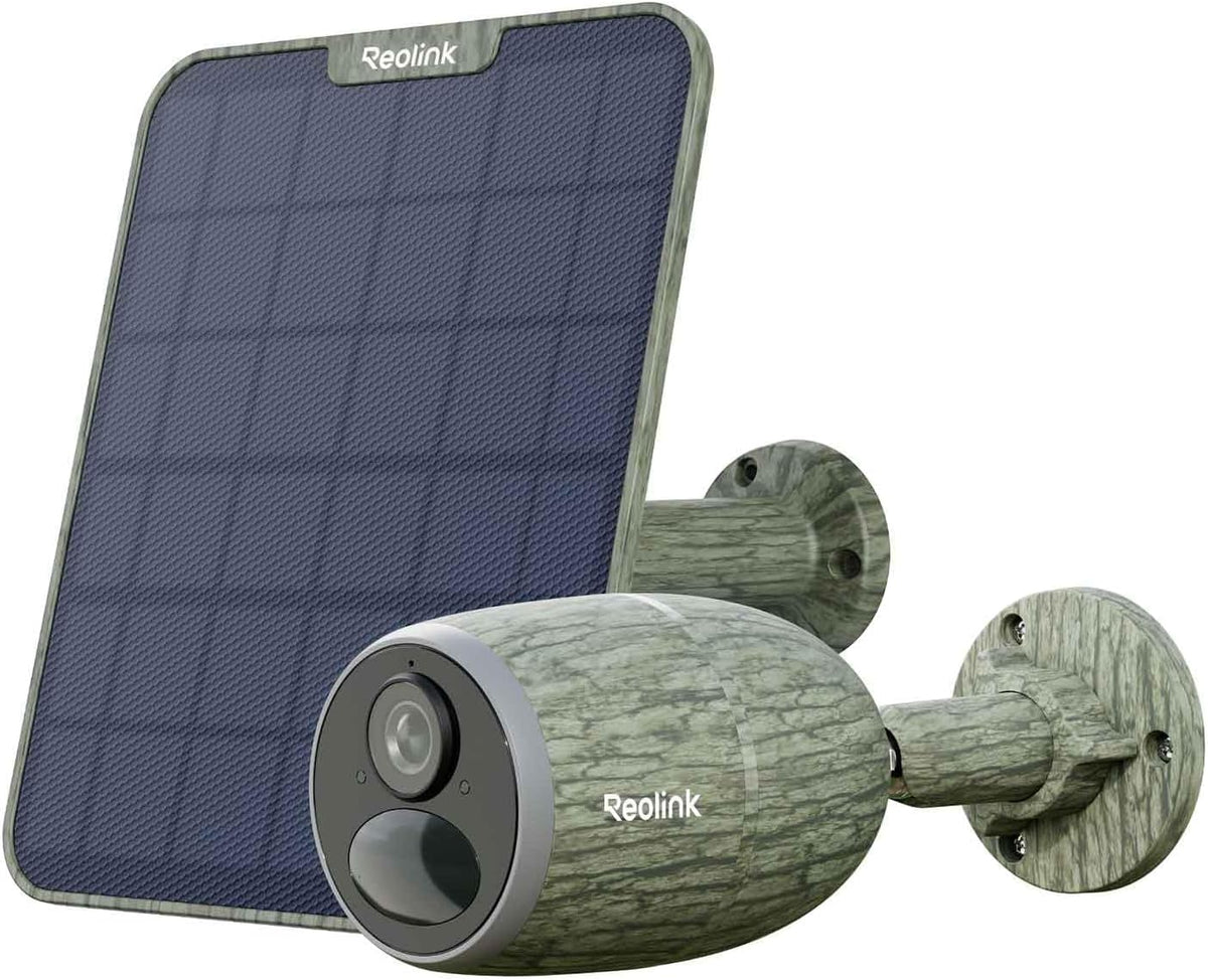 Reolink Go G330 - Cámara 4G LTE exterior 2K 4 MP con panel solar - Batería recargable y montaje en pared - Detección de personas vehículos visión nocturna e IP65 en camuflaje