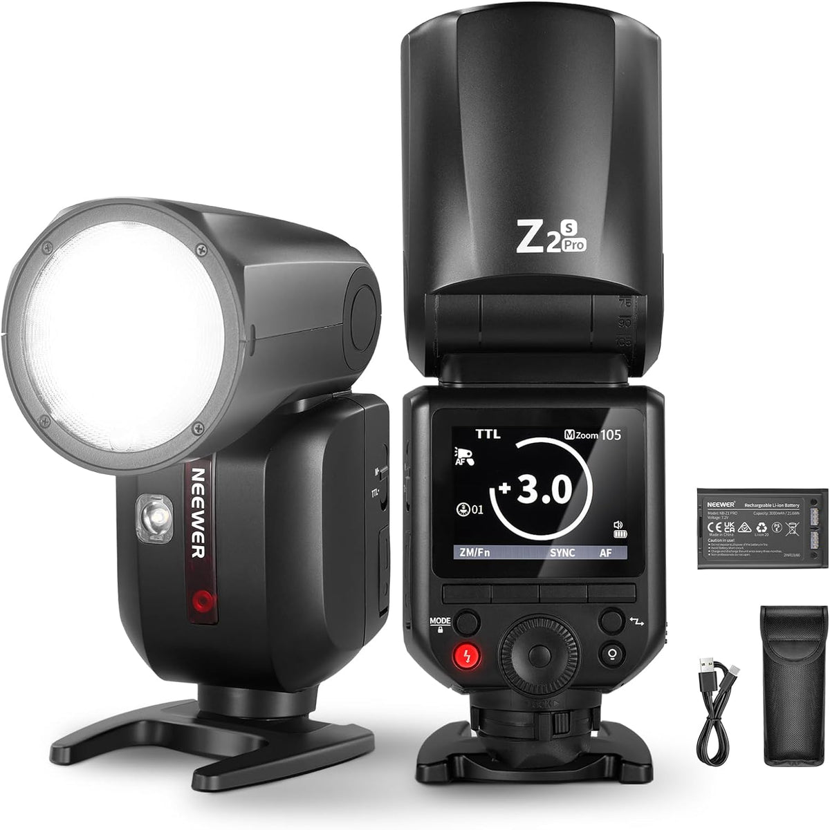 NEEWER Z2 PRO S - Flash TTL de cabeza redonda 76 Ws para Sony - HSS 1 a 8000 s con TCM y sistema inalámbrico RF - Batería 3000 mAh y compatibilidad con Godox