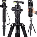 Lens Aid LA TP 255C - Trípode profesional de viaje de fibra de carbono 4 en 1 - Altura de 35 a 160 cm y carga máxima de 8 kg - Rótula de bola y función monopié para DSLR