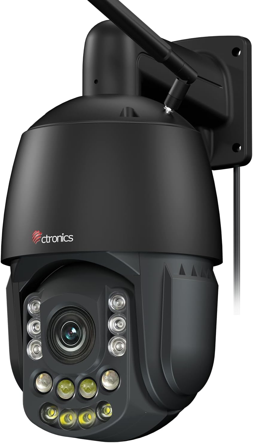 Ctronics CTIPC 870B - Cámara PTZ WiFi exterior 4K con zoom óptico 30 aumentos - Visión nocturna hasta 180 m y 60 preajustes - Detección IA seguimiento automático y WiFi doble banda