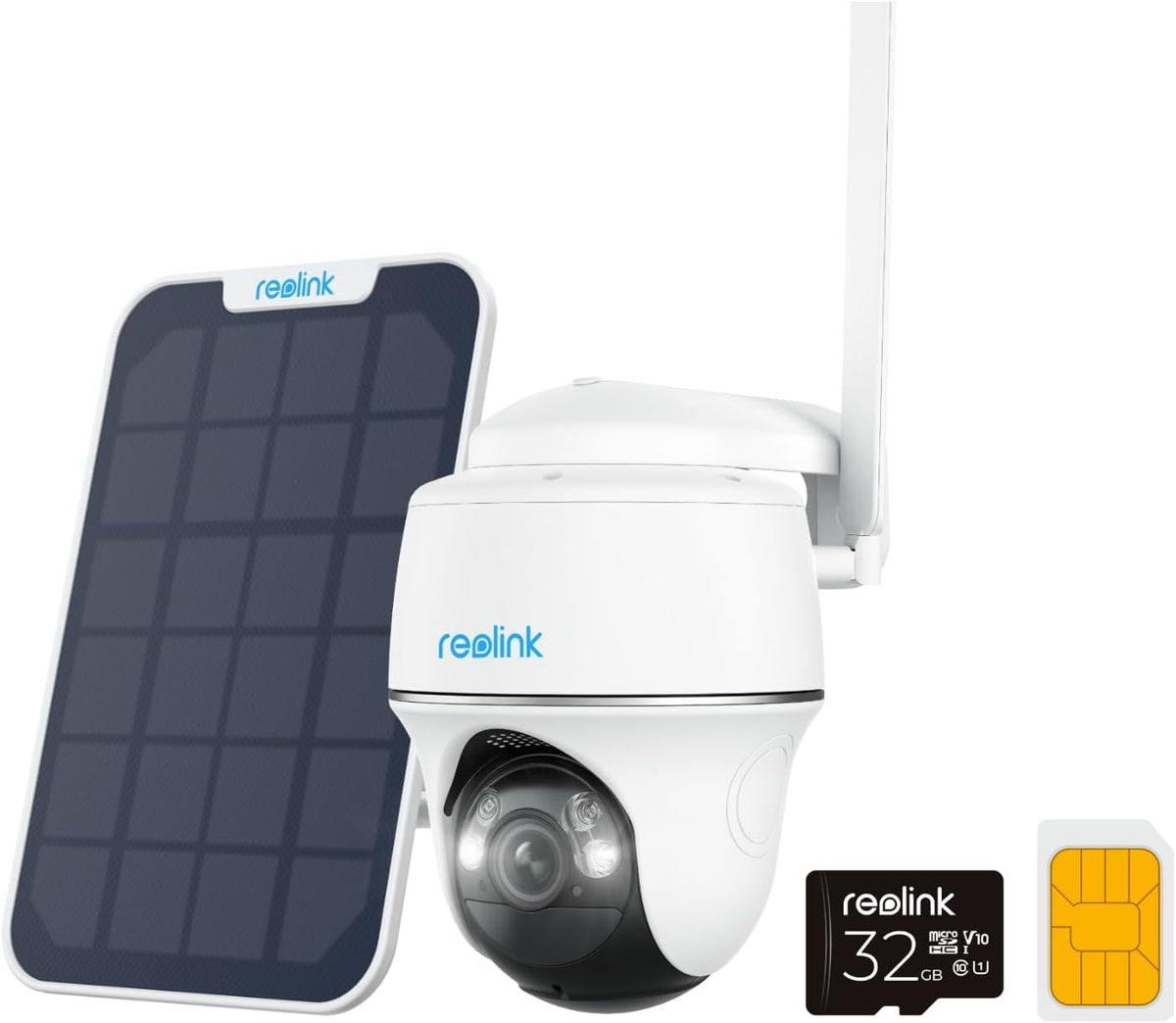 Reolink Go PT Plus cámara solar LTE - Sensor de 5 MP y PTZ de 360 grados - Detección de personas y vehículos con audio bidireccional - SIM y tarjeta SD de 32 GB
