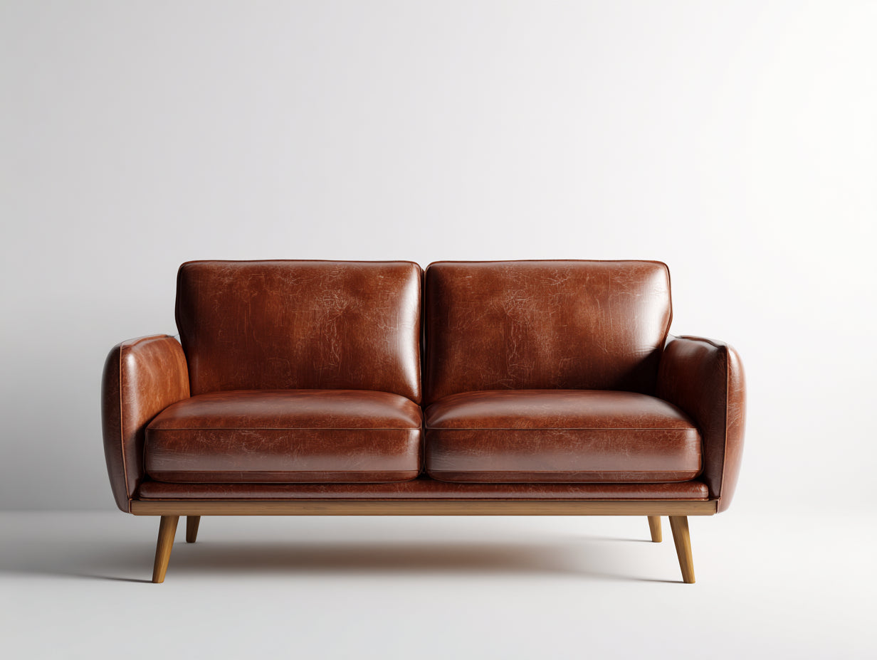 Sofás 2 plazas piel sintética 170x86x80 cm - marrón - diseño moderno con patas de madera