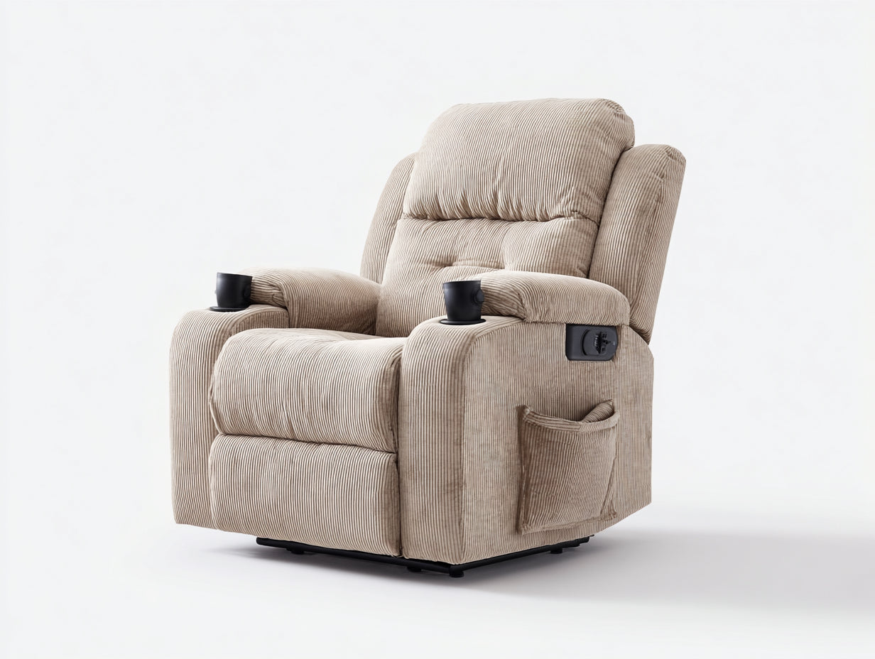 Sillones reclinables de pana 96x92x105 cm - beige - diseño acolchado con portavasos para salón