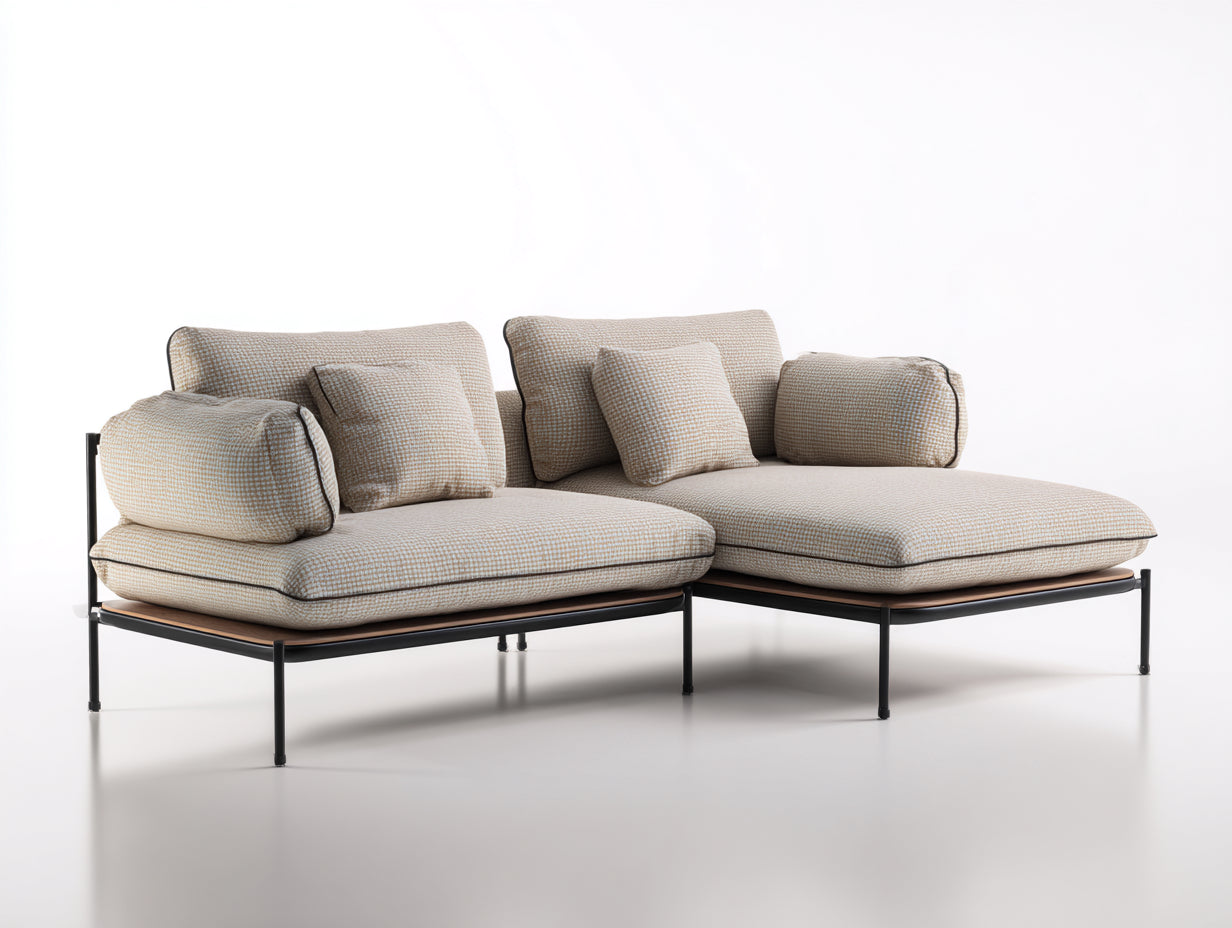 Sofás rinconeros tela 235x160x82 cm - beige - diseño modular moderno con estructura metálica