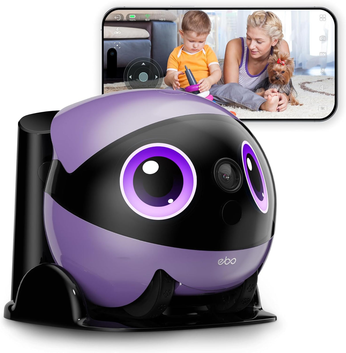 Enabot EBO Air 2 Plus - Robot móvil IA con cámara 3K para hogar y mascotas - Audio bidireccional visión nocturna y batería - WiFi con imagen facial personalizada en Púrpura Nebula