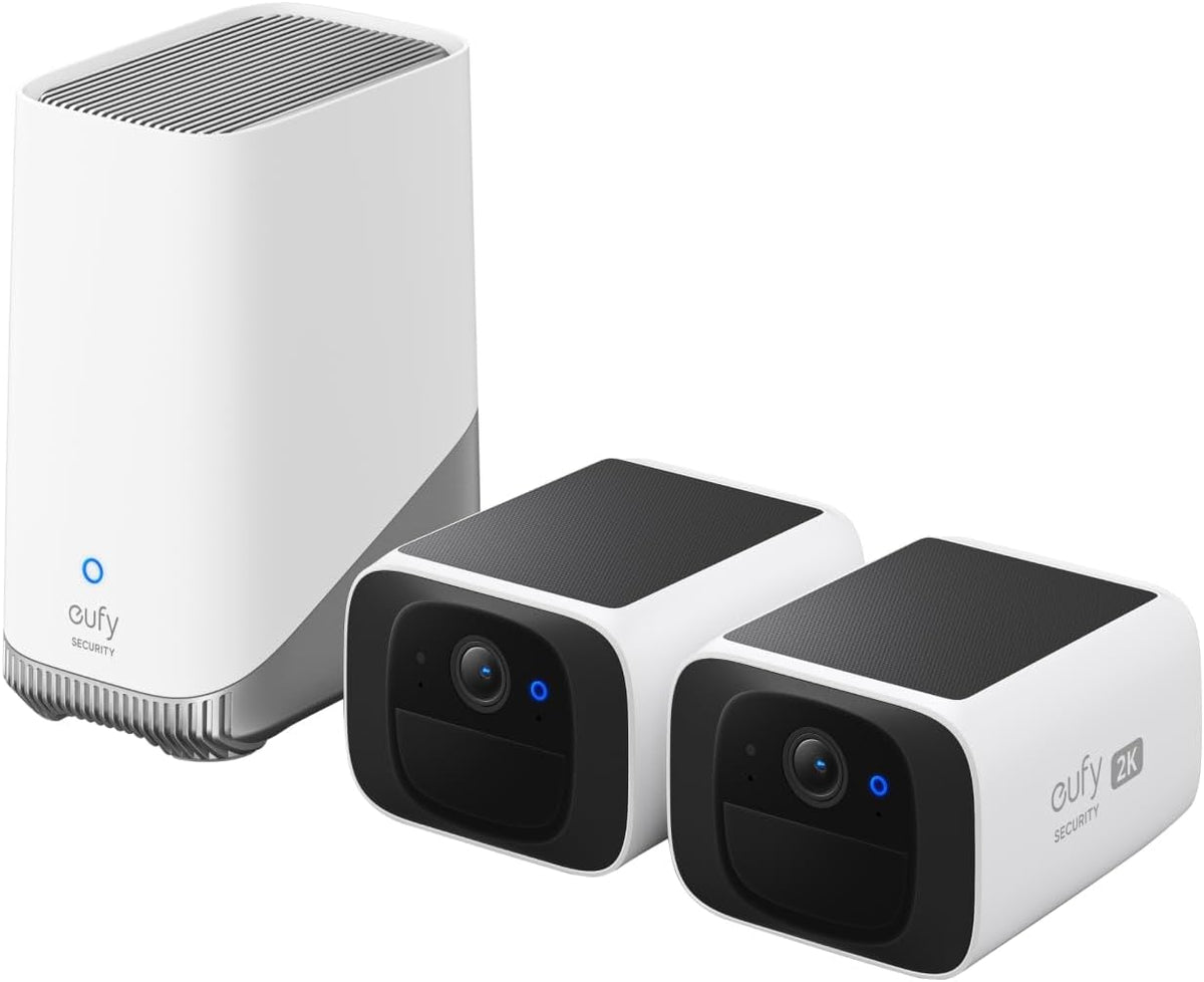 eufy Security SoloCam S220 cámara solar - Vídeo 2K para vigilancia exterior - Pack 2 más 1 con sensor de movimiento - WiFi 2,4 GHz y control mediante aplicación sin cuota mensual