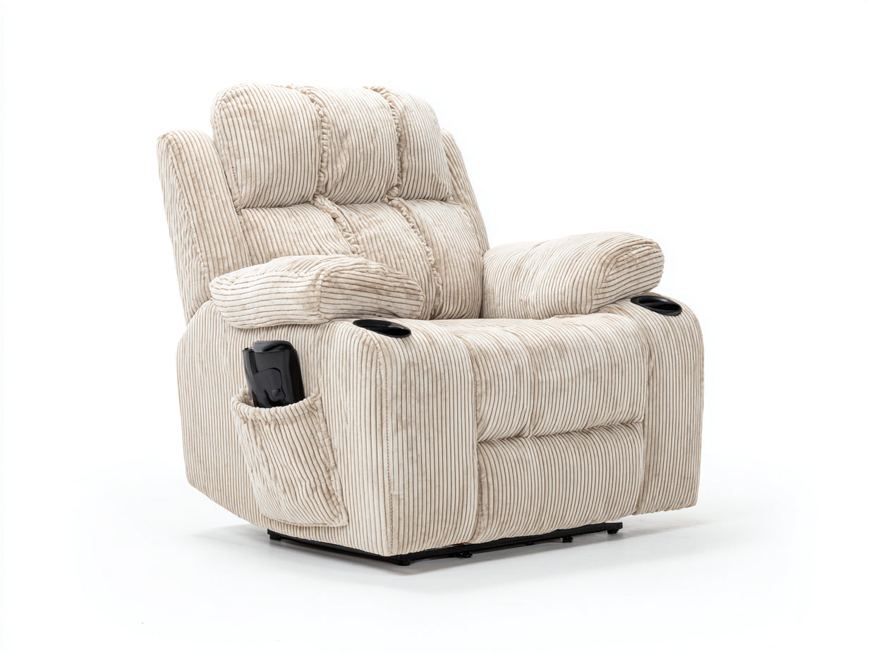 Sillones reclinables tela 105x95x102 cm - beige - diseño acolchado con portavasos y bolsillo lateral