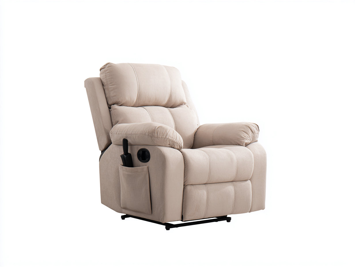Sillones reclinables de tela 90x92x104 cm - beige y negro - diseño acolchado con bolsillo lateral