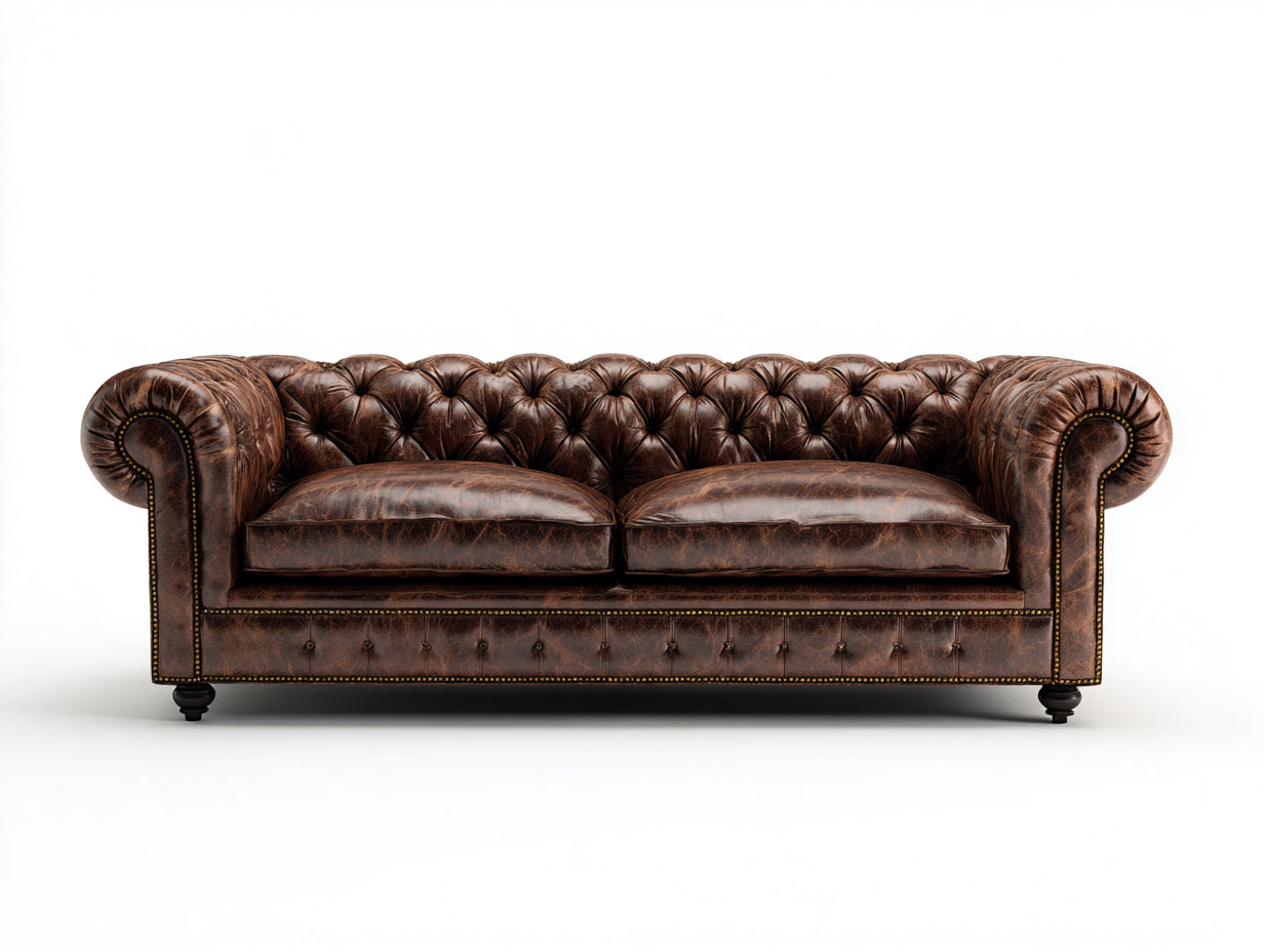 Sofás 2 plazas de cuero sintético 185x90x74 cm marrón - diseño Chesterfield clásico