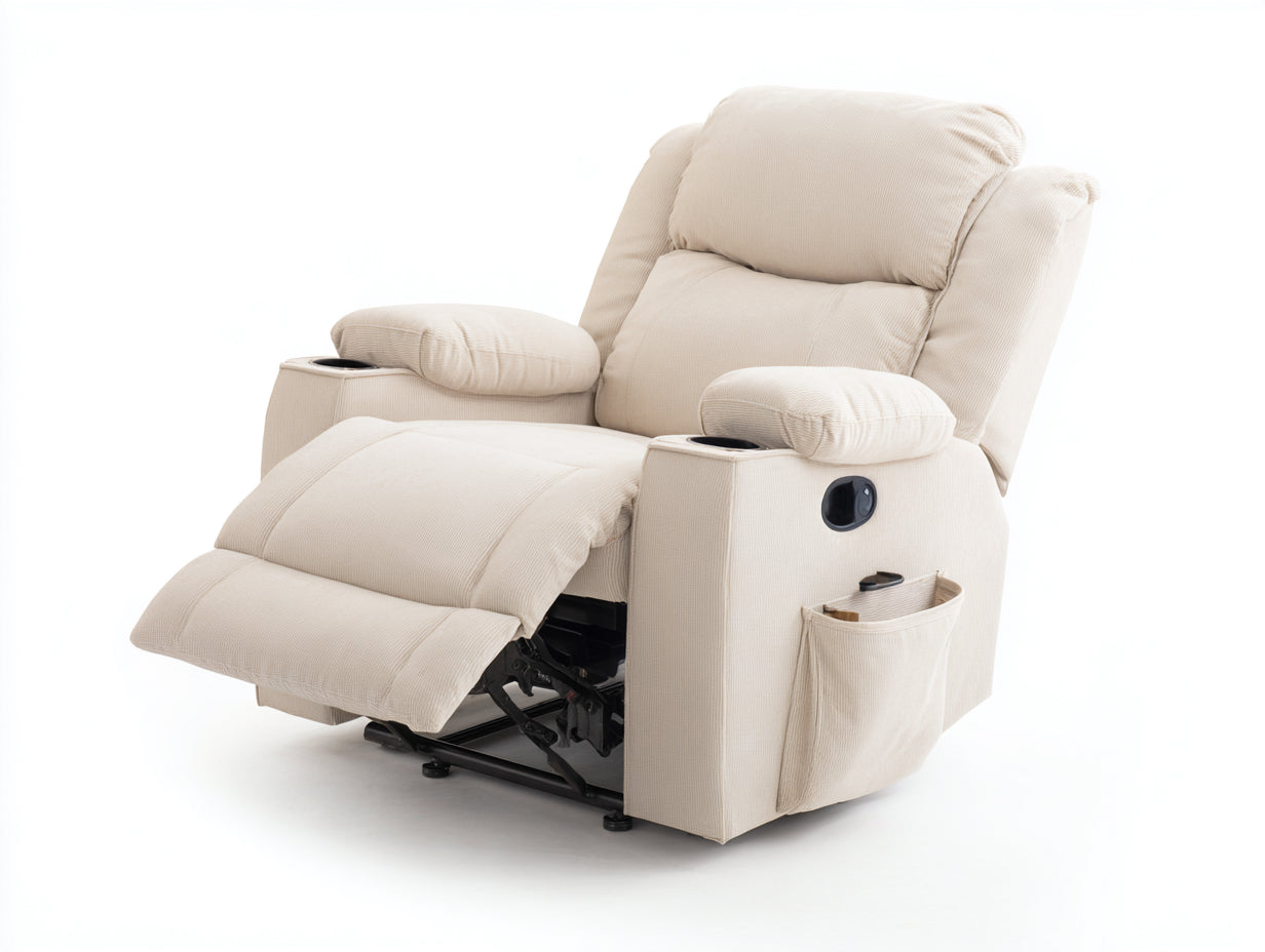 Sillones reclinables de tela acanalada 96x95x105 cm - beige y negro - diseño acolchado con portavasos