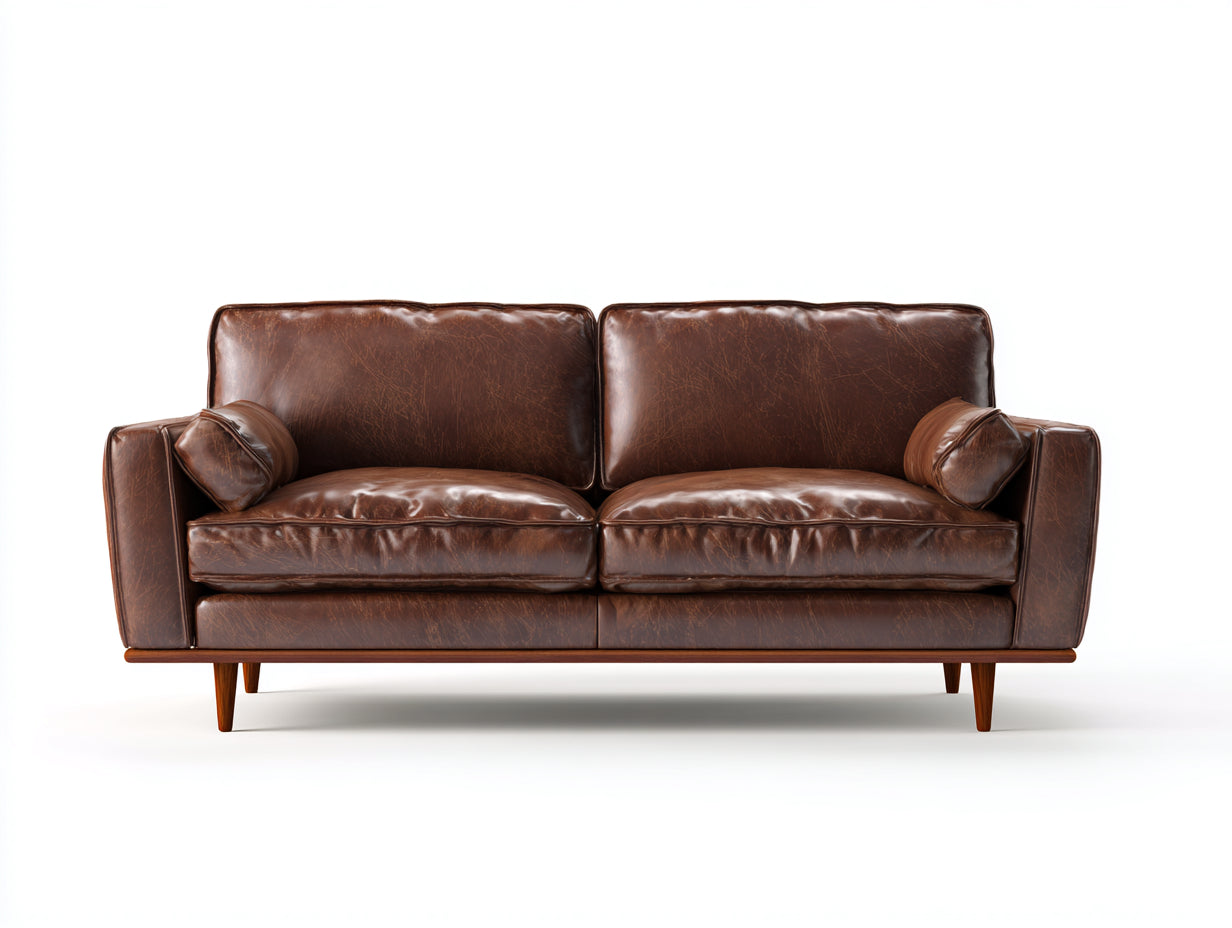 Sofás 2 plazas de piel sintética 190x86x84 cm - marrón - diseño retro con patas de madera