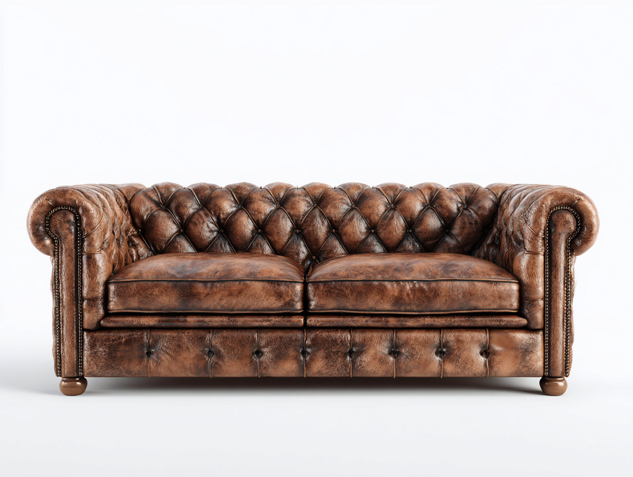 Sofás 2 plazas piel sintética 185x92x76 cm - marrón - diseño chesterfield clásico