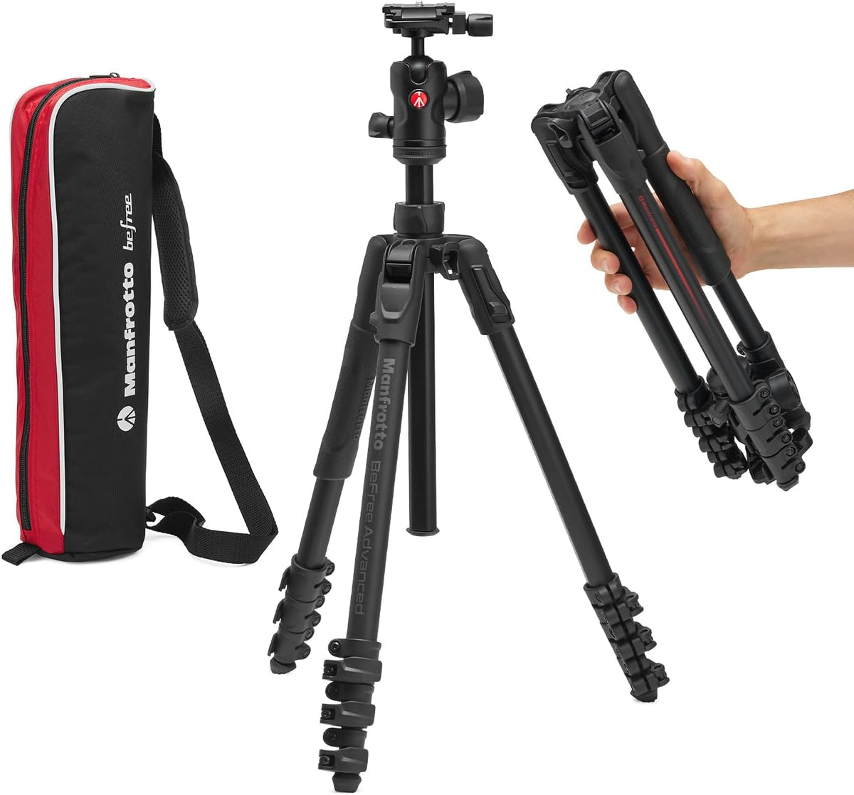Manfrotto Befree Advanced AS trípode de viaje - Aluminio con altura máxima de 151 cm - Rótula de bola compatible Arca Swiss - Cierre de palanca y carga máxima de 9 kg
