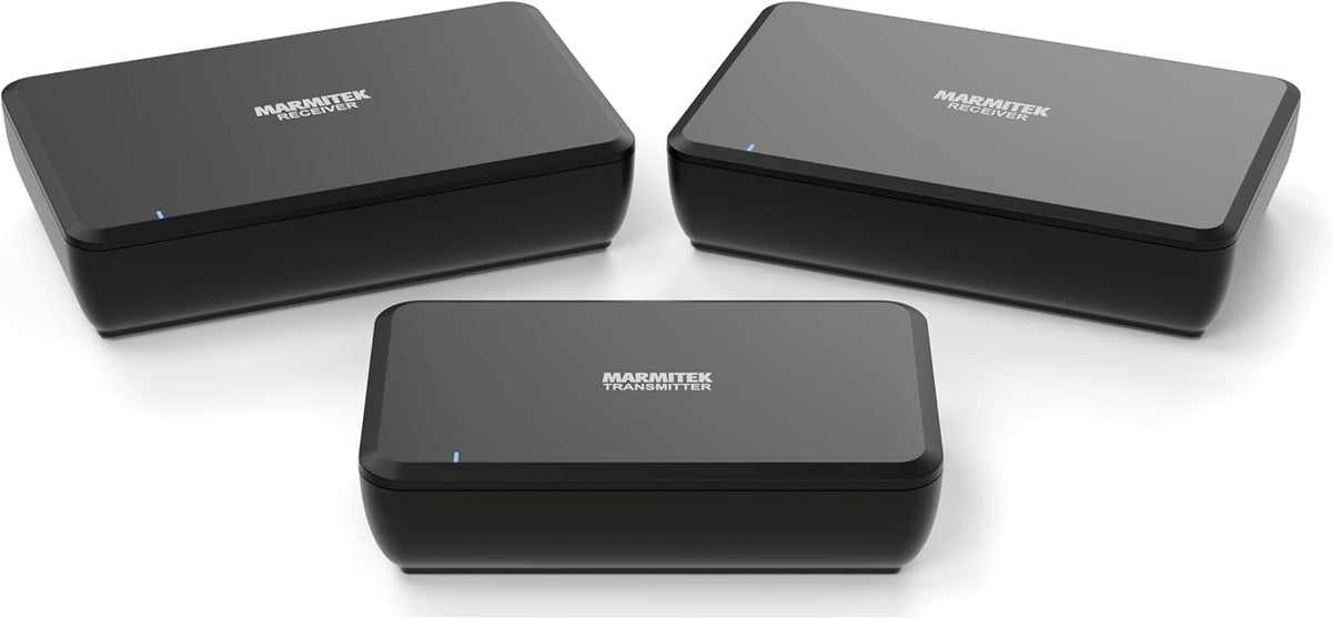 Marmitek Speaker Anywhere 750 kit de audio inalámbrico - Amplificador integrado de 50 W - Calidad CD multiroom y modo mono - RCA y conector de 3,5 mm