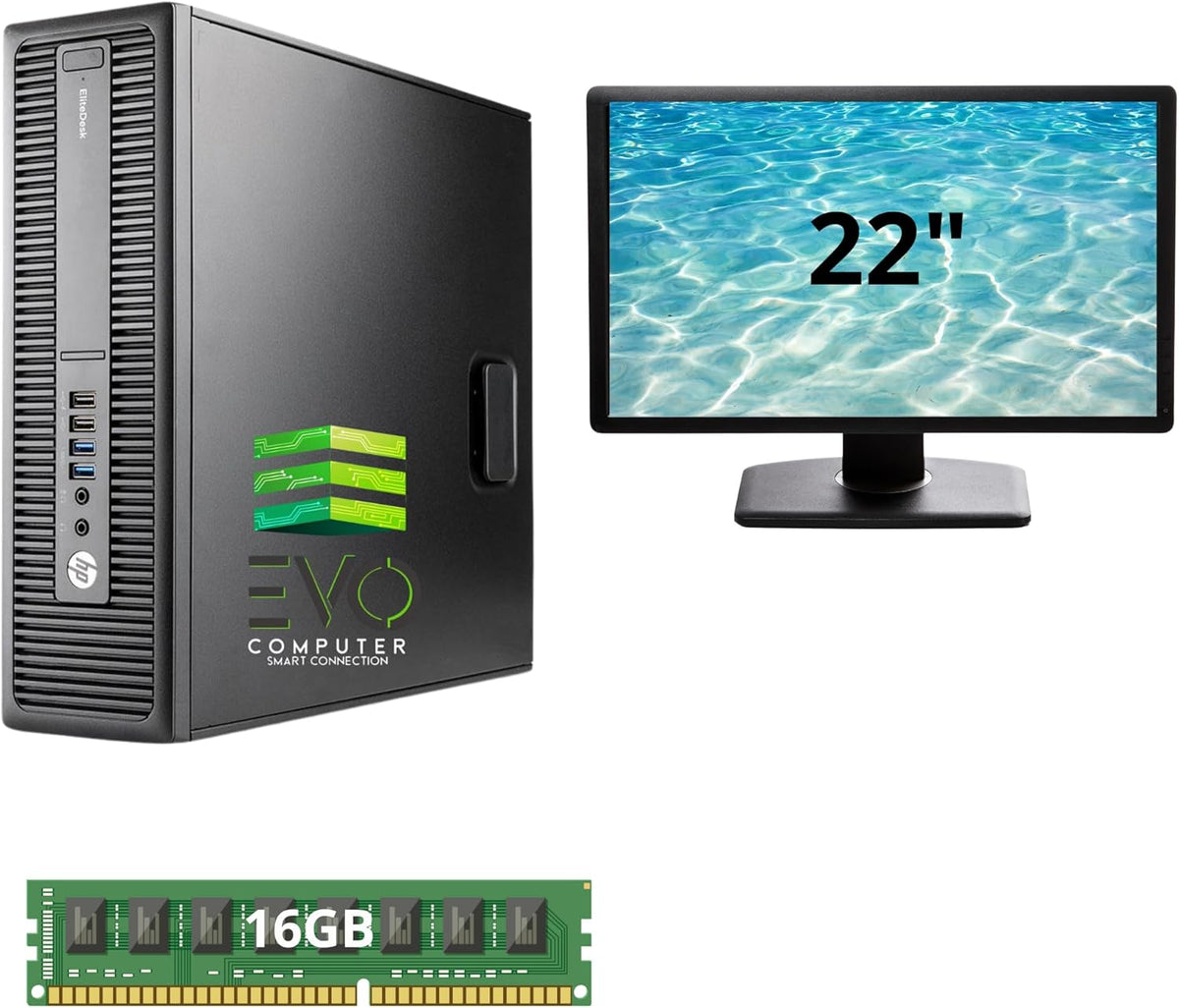 HP EliteDesk 800 G2 reacondicionado - PC sobremesa Core i5 6500 con 16 GB RAM y SSD 480 GB - Monitor de 22 pulgadas incluido - Windows 11 Pro para oficina y uso diario
