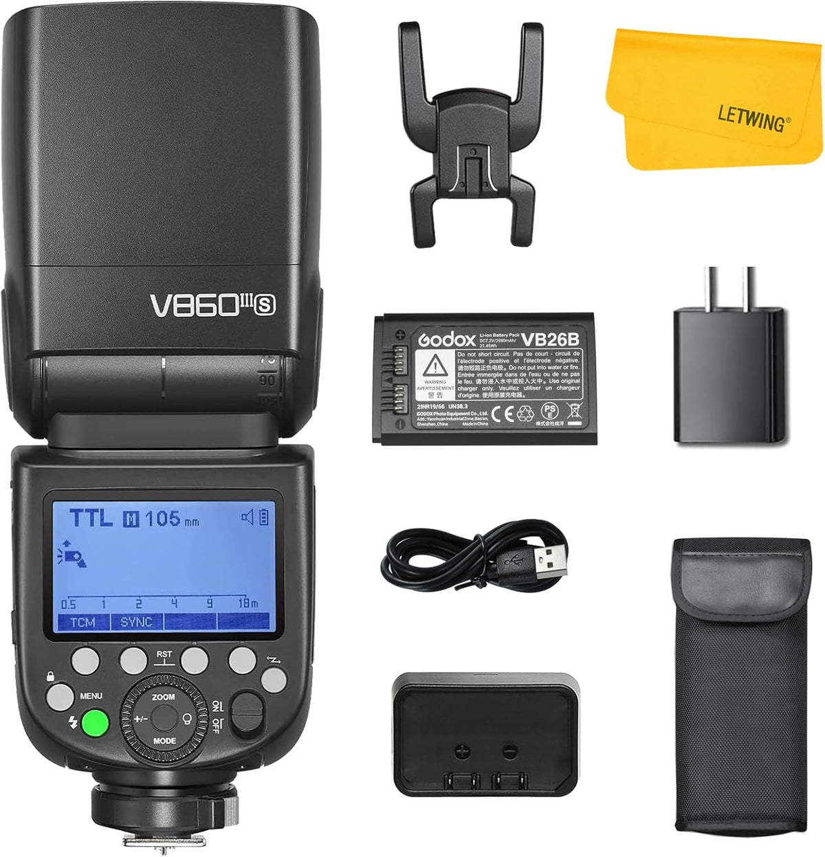Godox V860III S flash TTL para Sony - Número guía 60 y HSS 1 a 8000 s - Batería Li Ion de 2600 mAh y 480 destellos - Lámpara LED de modelado con 10 niveles y sistema 2,4 GHz