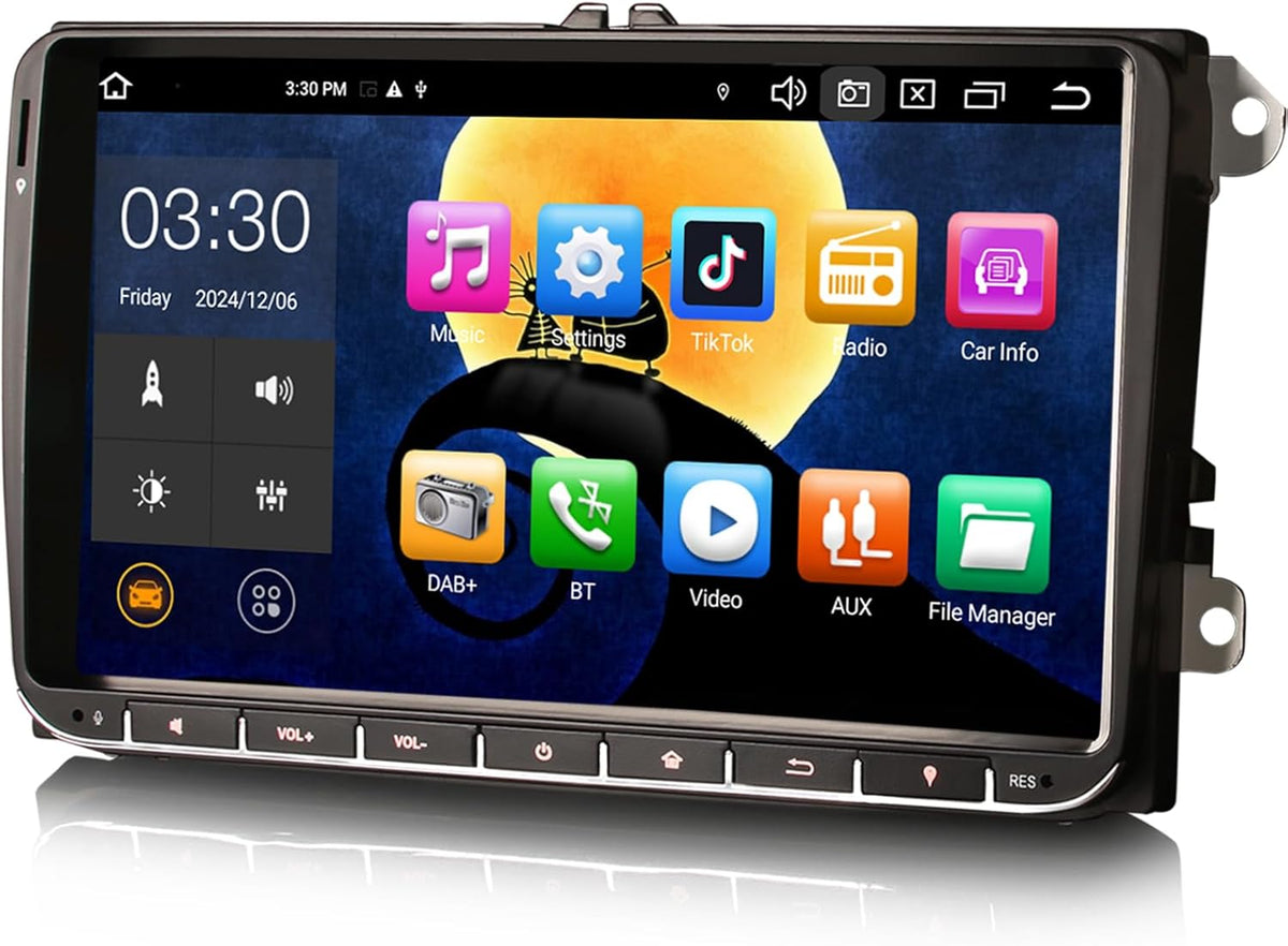 Erisin radio Android 14 para Volkswagen y Skoda - Pantalla de 9 pulgadas con 4 GB RAM y 64 GB - CarPlay Android Auto y GPS - Bluetooth 5.0 WiFi USB SD Ethernet y DAB