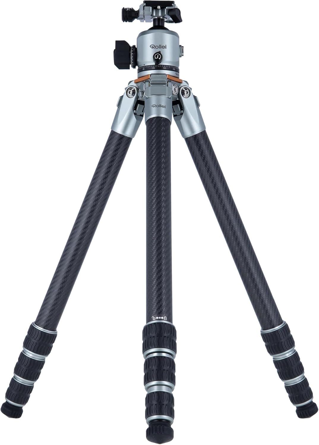 Rollei Lion Rock Pro - Trípode de carbono con cabezal incluido - Altura máxima 147,5 cm y capacidad de carga 20 kg - Diseño ultraligero con puntas intercambiables para cámara