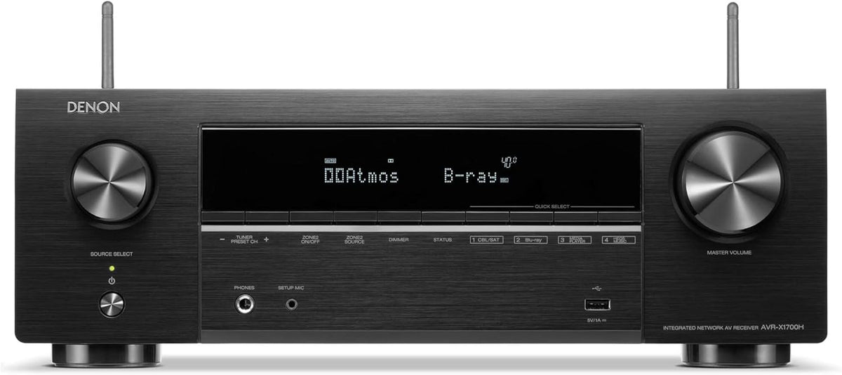 Denon AVR X1700H receptor AV - 7,2 canales y 145 W - 6 puertos HDMI con soporte 8K - Ethernet WiFi y sonido envolvente 5.1.2